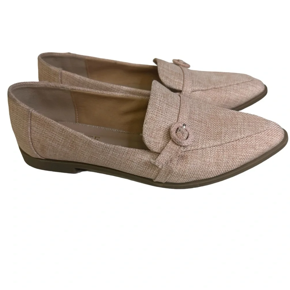 Tinstree Pale Pink Tweed Pointed Toe Slip On Flats Buckle Loafer Shoes Womens 8